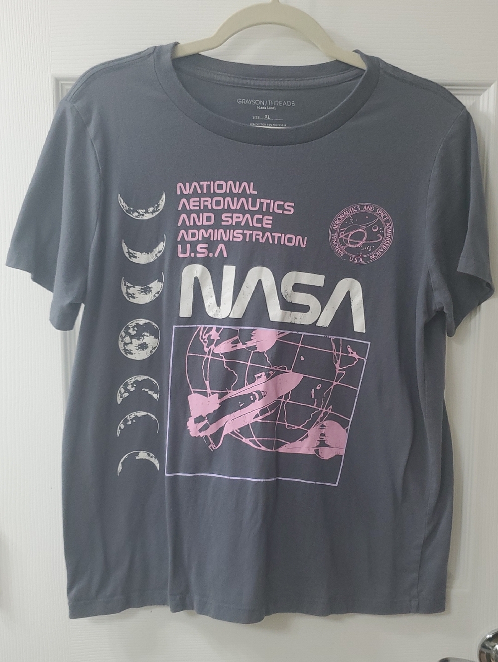 Grayson Threads Junior Girls NASA Graphic Tee - Charcoal with Pink and White